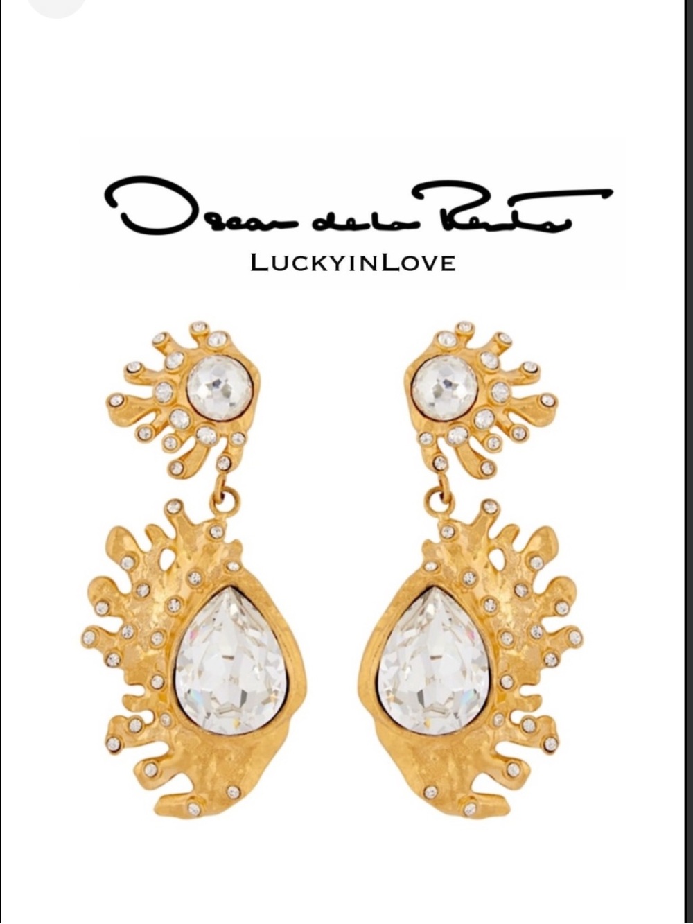 Oscar de la Renta • Gold & Crystal Cactus Drop Post Earrings